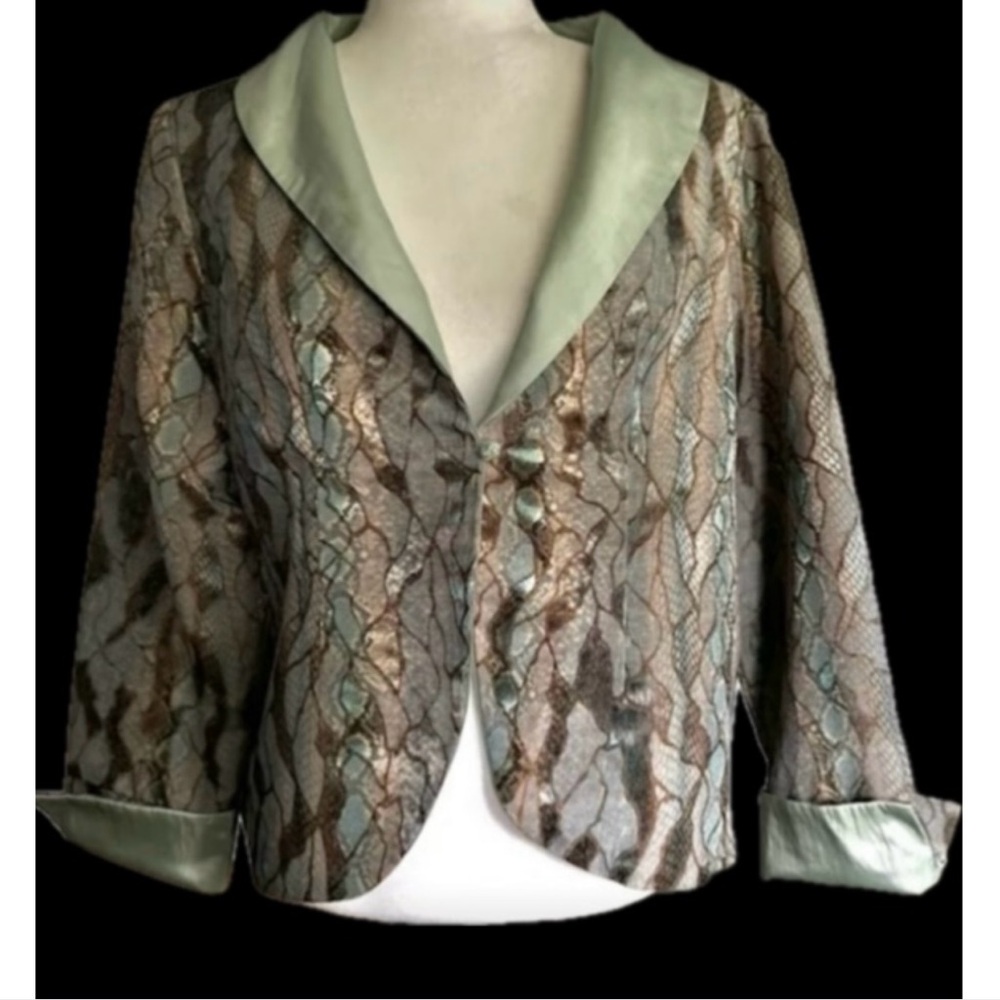 Vintage Metallic Brown Snake-Inspired Jacket • Seafoam Green Trim - Picture 5 of 15